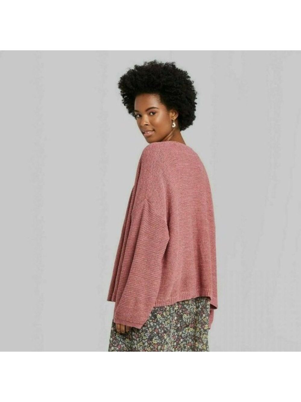 Long Sleeve Open Neck Lightweight Cardigan Sweater Dusty Rose - Picture 2 of 2